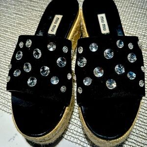 Mui mui blk suede espadrille slides